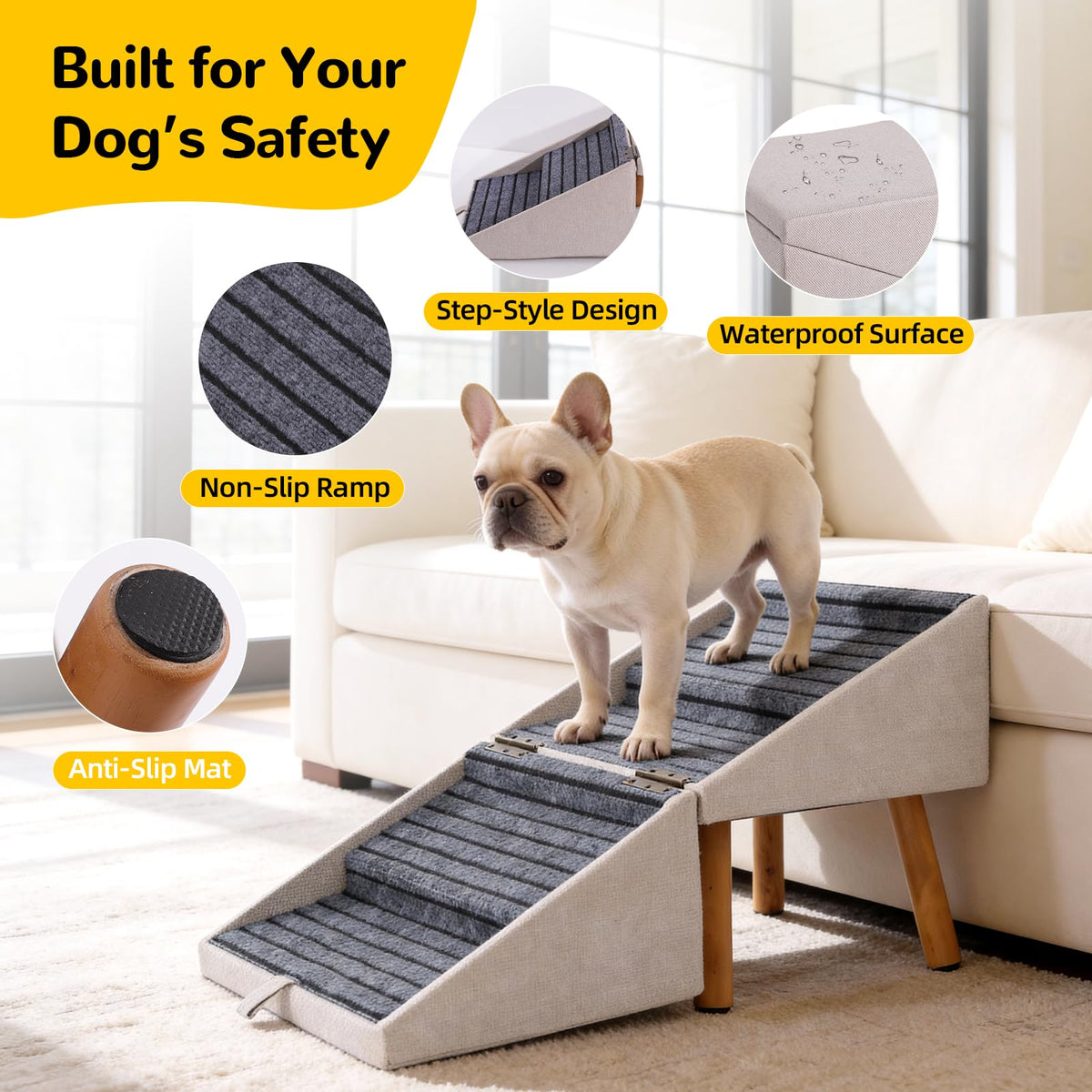 Dog Stairs for Small Dogs Faux Leather Foldable Pet Ramp and Ottoman
