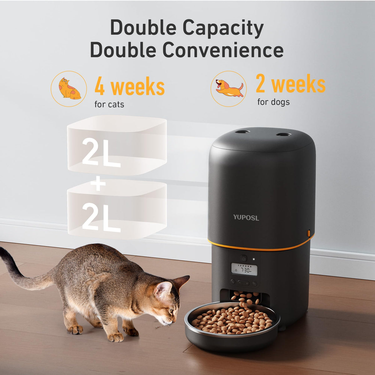 Automatic Cat Feeder, 3L Cat Food Dispenser with Anti-Jam Design, Over 180-day Battery Life, 1-6 Meals Per Day with Stainless Steel Cat Bowl, Keep Dry Food Fresh, Timed Pet Feeder Also for Small Dog