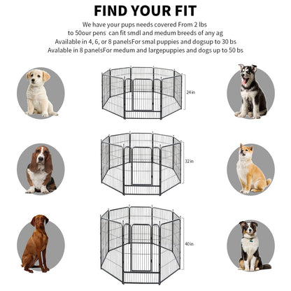 Dog Playpen,32/40/45 Inch Height in Heavy Duty, Folding Indoor Outdoor Anti-Rust Dog Exercise Fence, Portable Pet Playpen with Door for Large Medium Small Dogs and Pet (16 Panels, 32 Inch) Silver