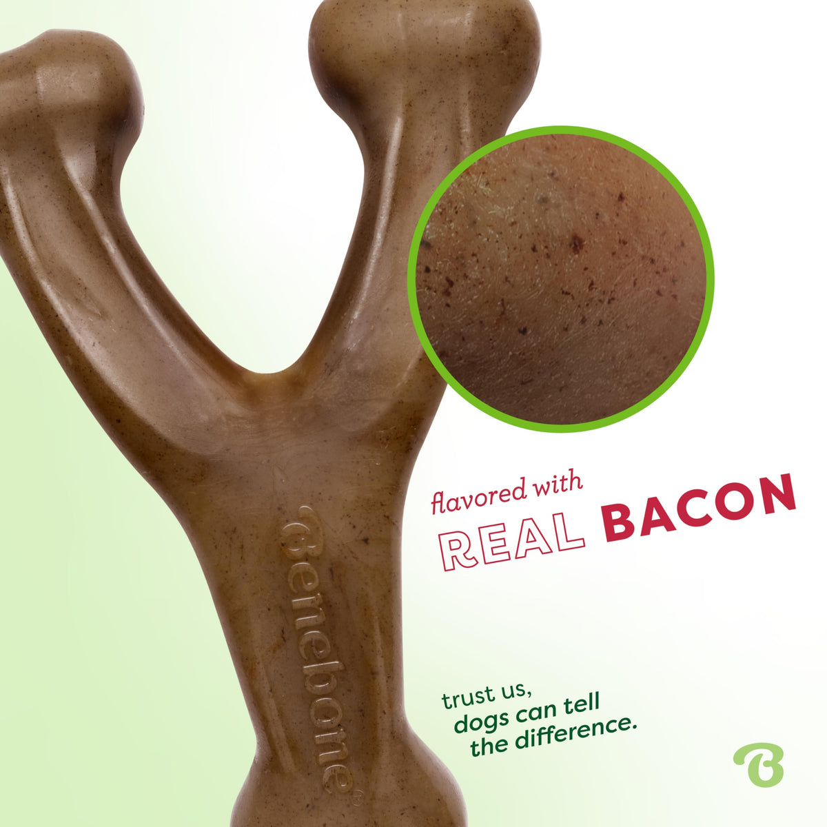 Benebone Wishbone Dog Chew Toy for Aggressive Chewers, Real Bacon, Medium