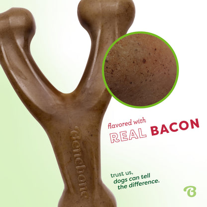 Benebone Wishbone Dog Chew Toy for Aggressive Chewers, Real Bacon, Medium