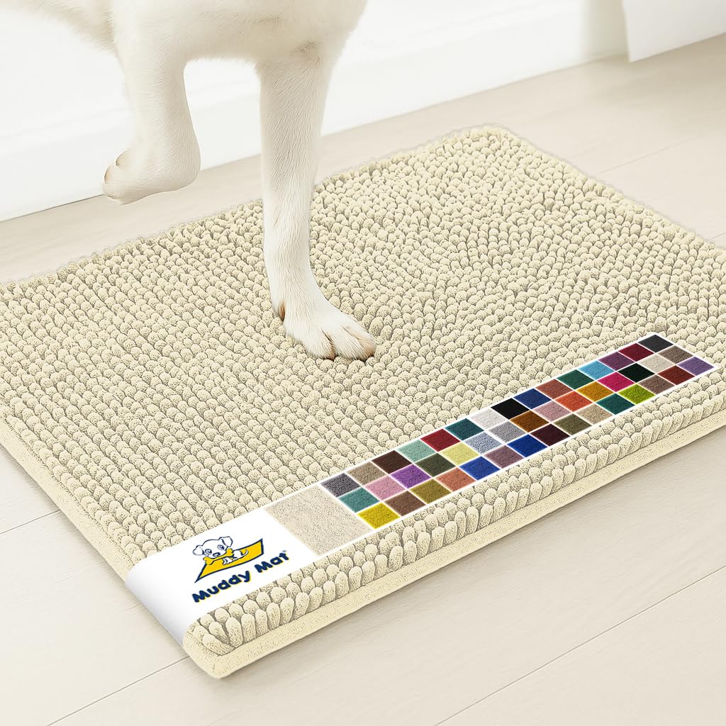Muddy Mat® | Super Water Absorbent Door Mat Indoor, Microfiber Quick Dry Chenille Entryway Rug, Slip Resistant Front Door Mat, Indoor Mats for Entryway, Machine Washable Pet Rug, Beige 24"x36"
