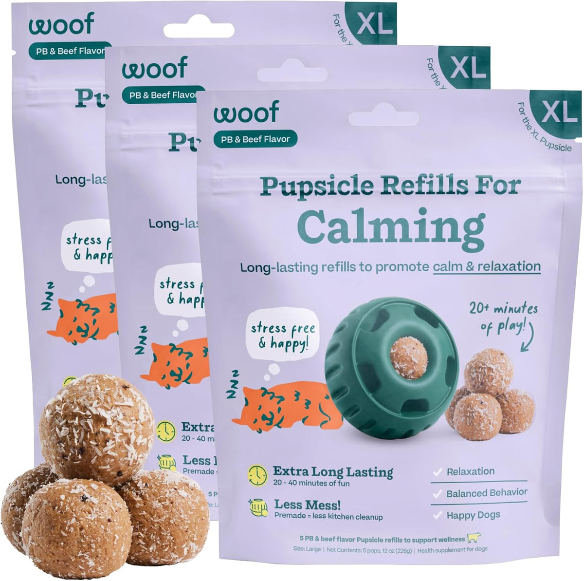 WOOF Pupsicle Refill Pops for Calming - Long-Lasting Refills for The Pupsicle Toy to Promote Calm - Calming Dog Treats - Magnesium for Dogs- XL Pops - 5 Count - 3 Pack
