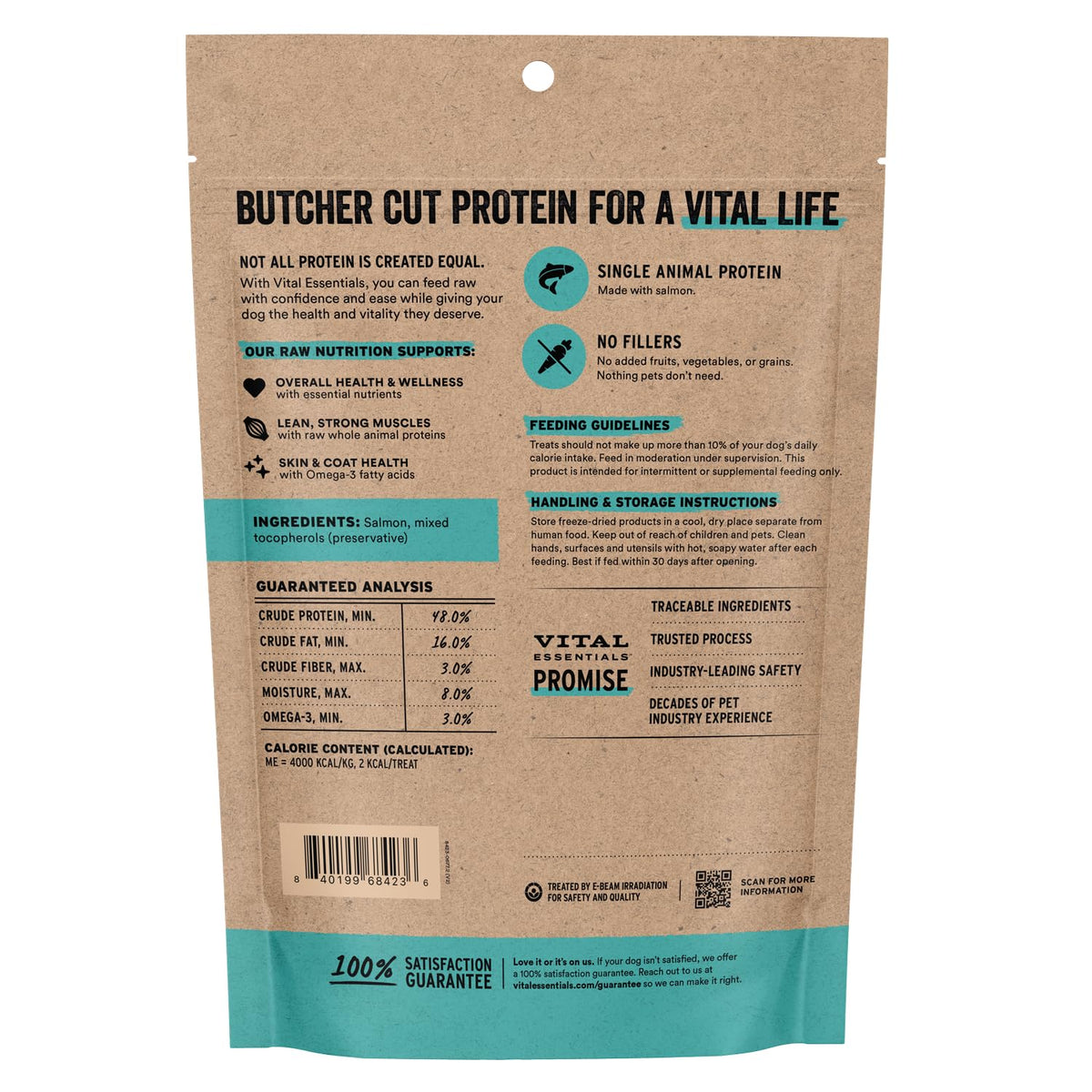 Vital Essentials Freeze Dried Dog Treats, Salmon Bites, 2.5 oz Bag
