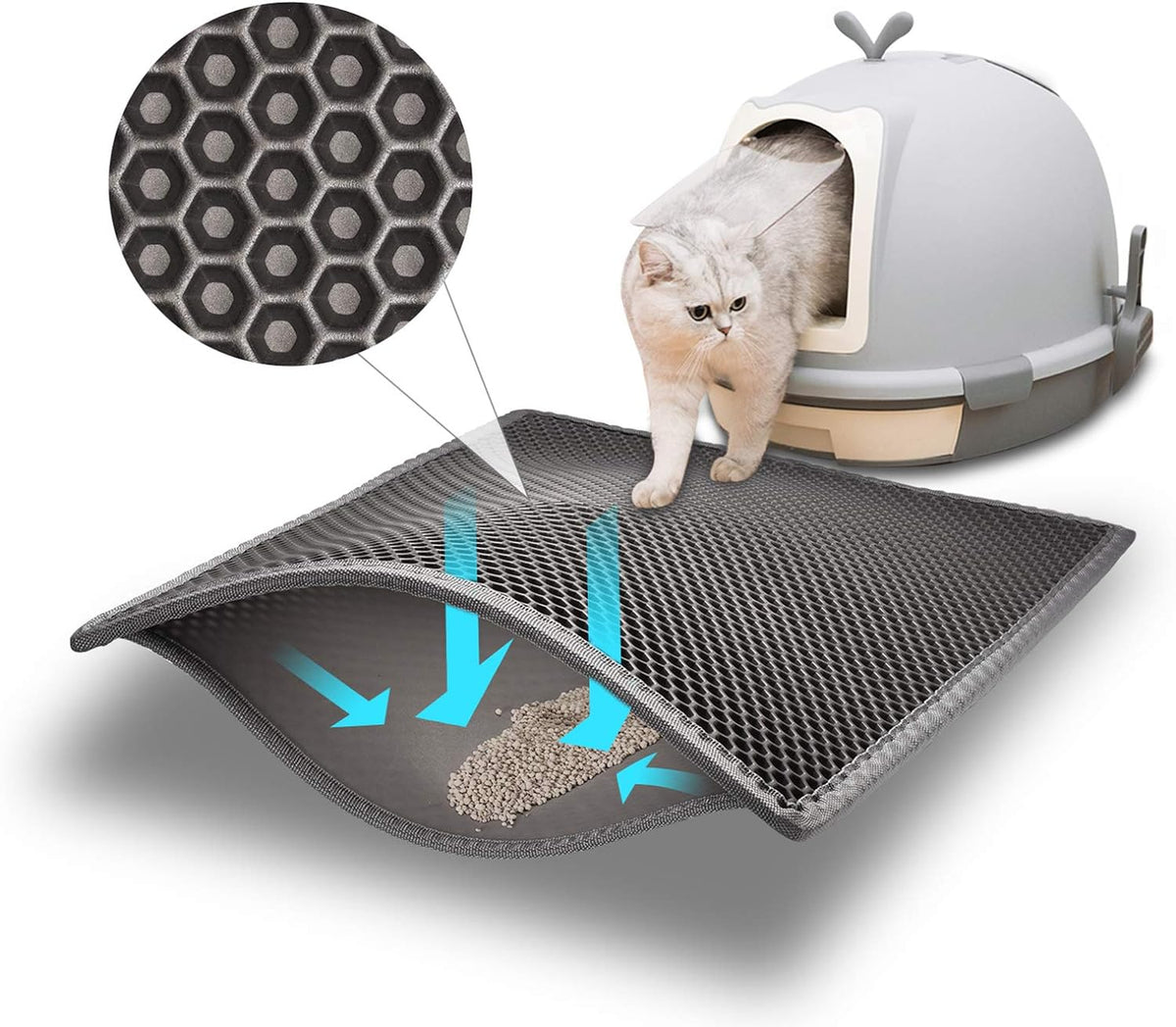Pieviev Cat Litter Mat, Double-Layer Waterproof Litter Trap, 24" x 15" Gray