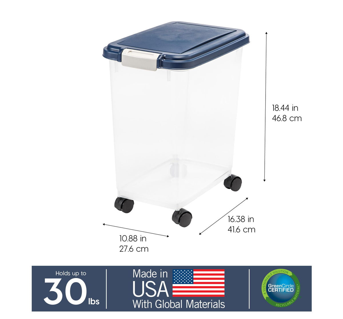IRIS USA Airtight Pet Food Storage Rolling Container, 30 lb Capacity, Black