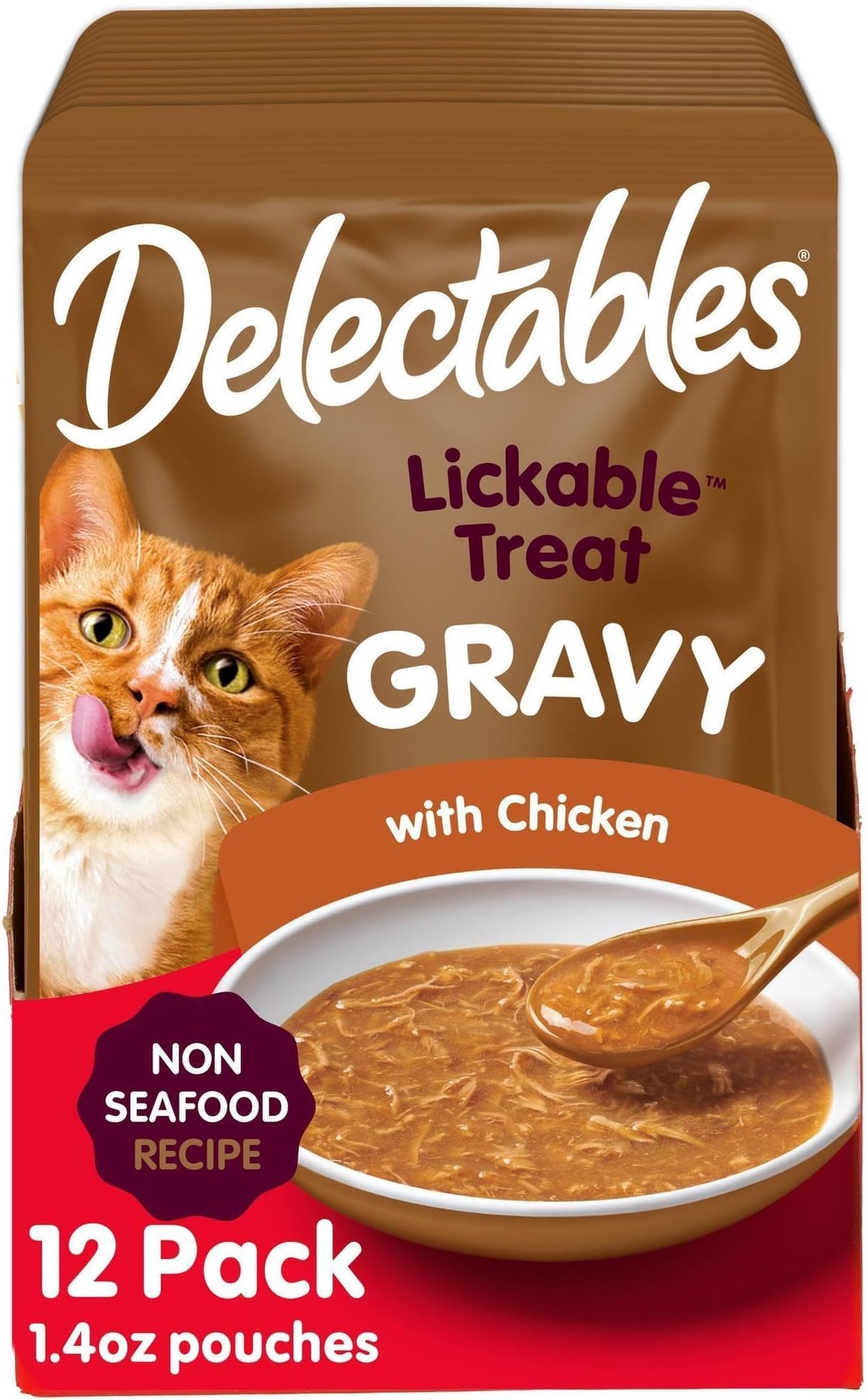 Delectables Lickable Treat Gravy Wet Cat Treat Variety Pack, Food Topper, Hydrating, Grain-Free, No Fillers, By-Products, Added Preservatives, 1.4oz Pouch, 12ct