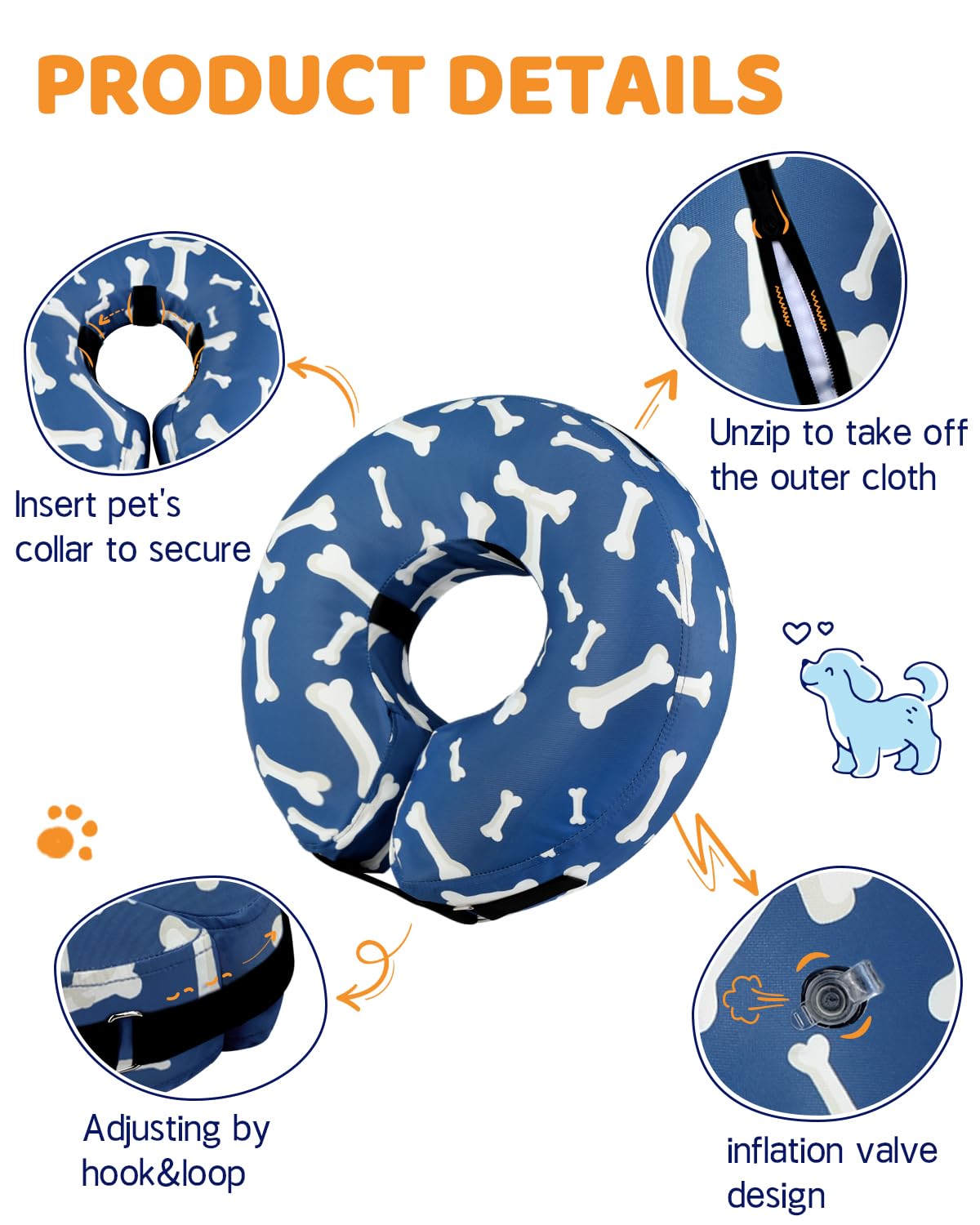 Supet Inflatable Dog Cone Collar for Small Dogs Puppies Cats, Soft Dog Cone Alternative After Surgery for Puppies Cats to Stop Licking