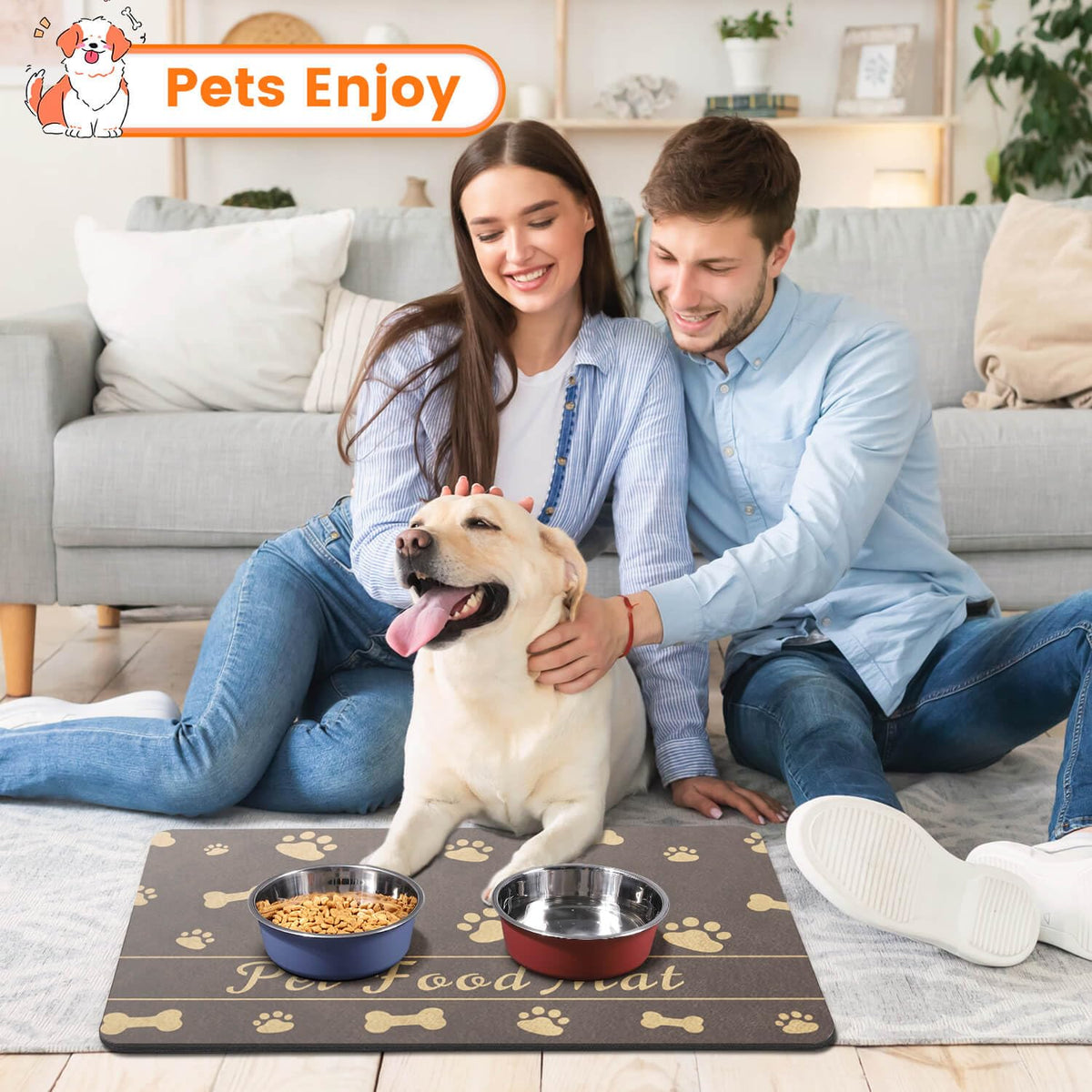 Pet Feeding Mat-Absorbent Pet Placemat for Food and Water Bowl, with Waterproof Rubber Backing, Quick Dry Water Dispenser Mat for Dog and Cat (20"x12", Blue)