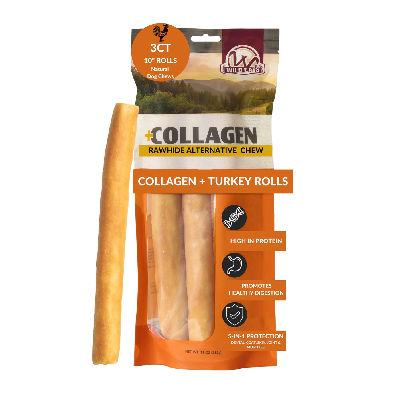 Wild Eats Real Duck Collagen Bully Sticks for Dogs, 25 Pack, Rawhide Free