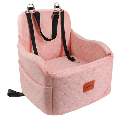 Lealchum Dog Booster Car Seat for S/M Dogs Up to 35lbs,Soft 6in Elevated Cushion,Fits in Front/Back Seat,Fully Detachable and Washable,2 Storage Pockets & 3 Straps,Easy to Install (Black/Brown,Medium)