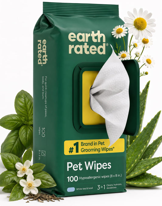 Earth Rated Dog Wipes for Paws & Butt, Deodorizing, Unscented, 100ct