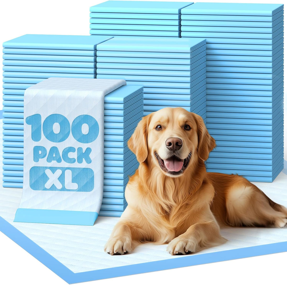 Powools Extra Large Pee Pads, 34 x 28 in, 6-Layer Leakproof, 100-Pack