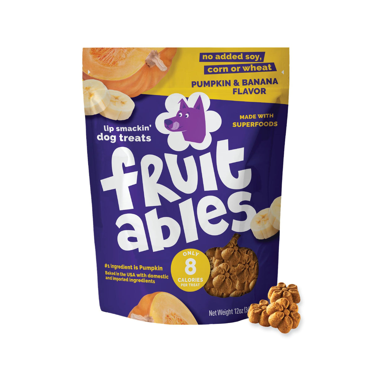 Fruitables Baked Dog Treats, Low Calorie Treats, Pumpkin & Blueberry, 12oz