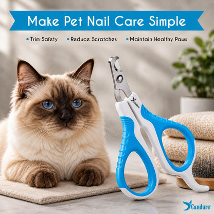 Candure Cat Nail Clippers for Indoor Cats, Rabbits, Hamsters, Birds with Precise Angled Edges to Ensure Easy & Safe Trimming Stainless Steel Cat Nail Trimmer for At-Home Cat Grooming