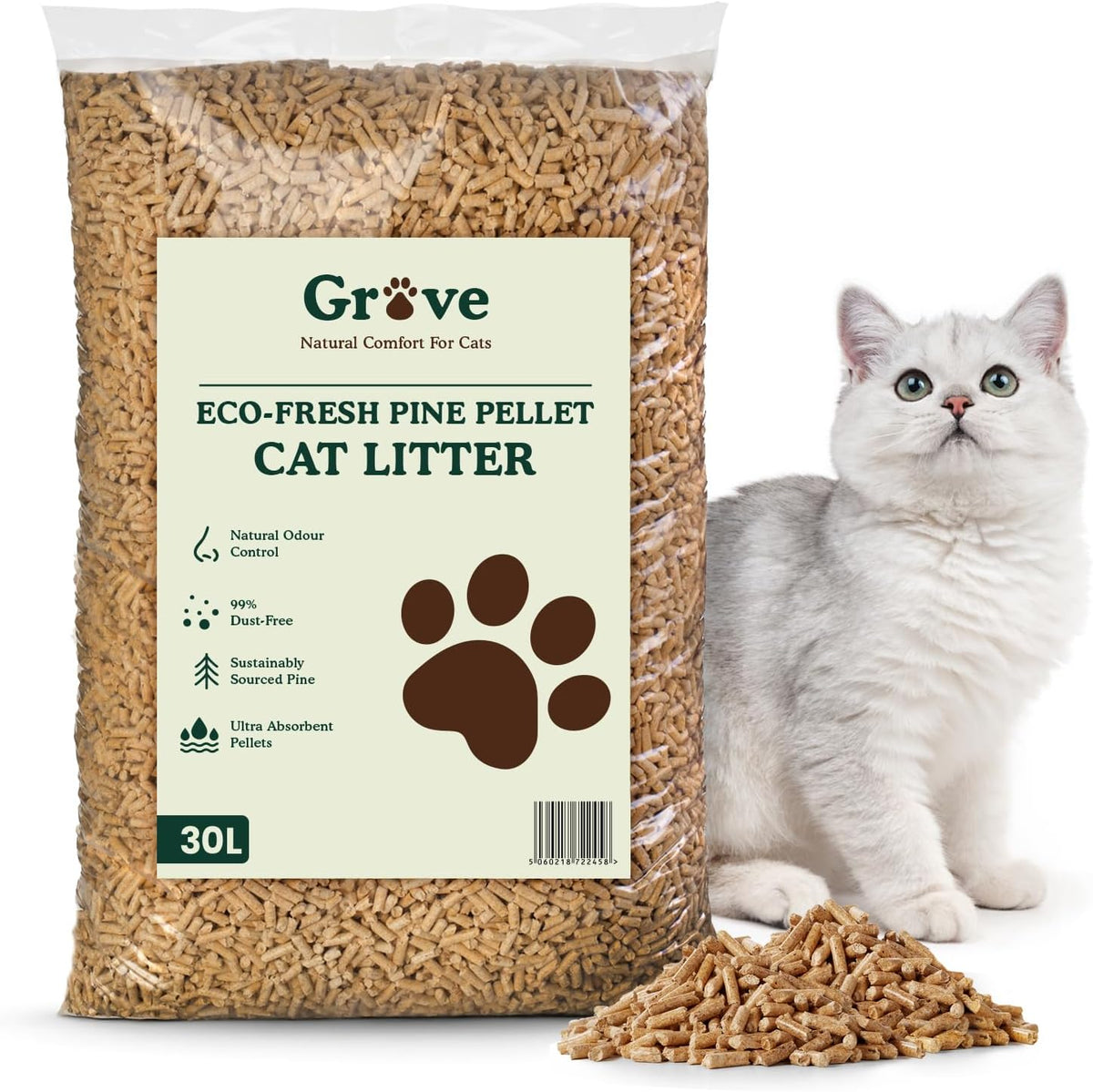 Grove by Ecoblaze 30L Pine Cat Litter Wood Pellets | Natural, Eco-Friendly & Biodegradable | Superior Odour Control | 99% Dust Free & Highly Absorbent
