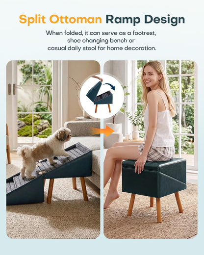 Dog Stairs for Small Dogs Faux Leather Foldable Pet Ramp and Ottoman