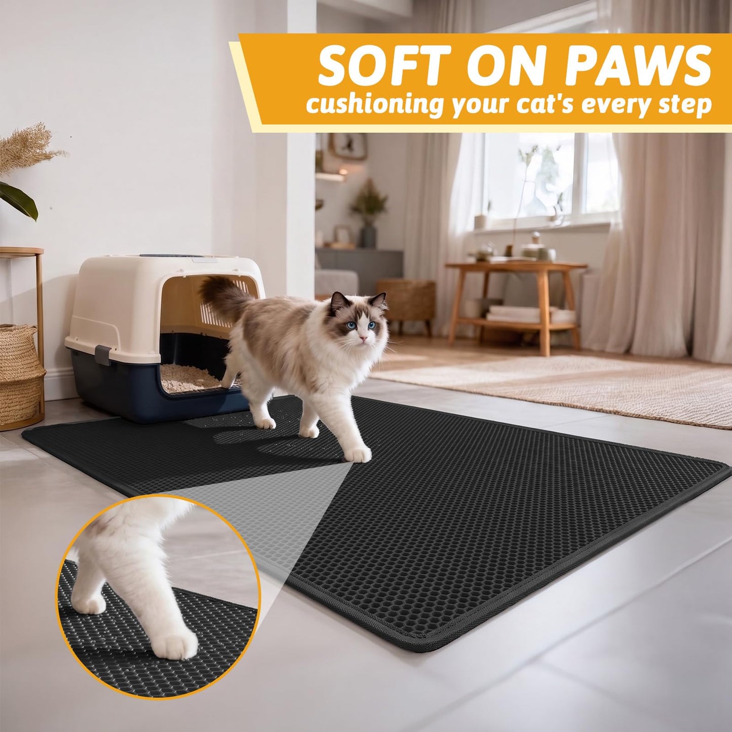 Pieviev Litter Mat, Double-Layer Waterproof Trapping Mat, 24" x 15" Black