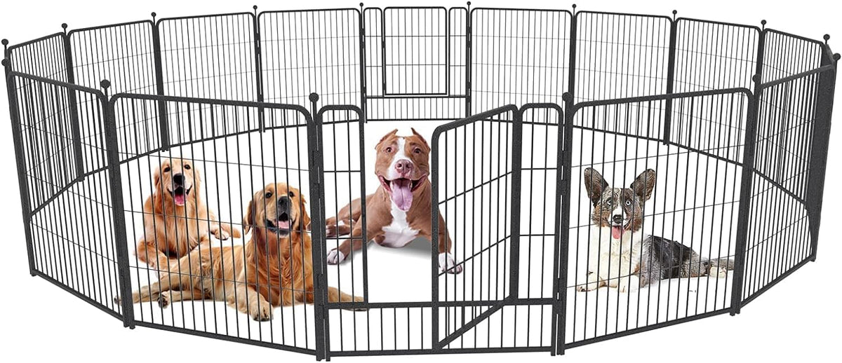 Dog Playpen,32/40/45 Inch Height in Heavy Duty, Folding Indoor Outdoor Anti-Rust Dog Exercise Fence, Portable Pet Playpen with Door for Large Medium Small Dogs and Pet (16 Panels, 32 Inch) Silver