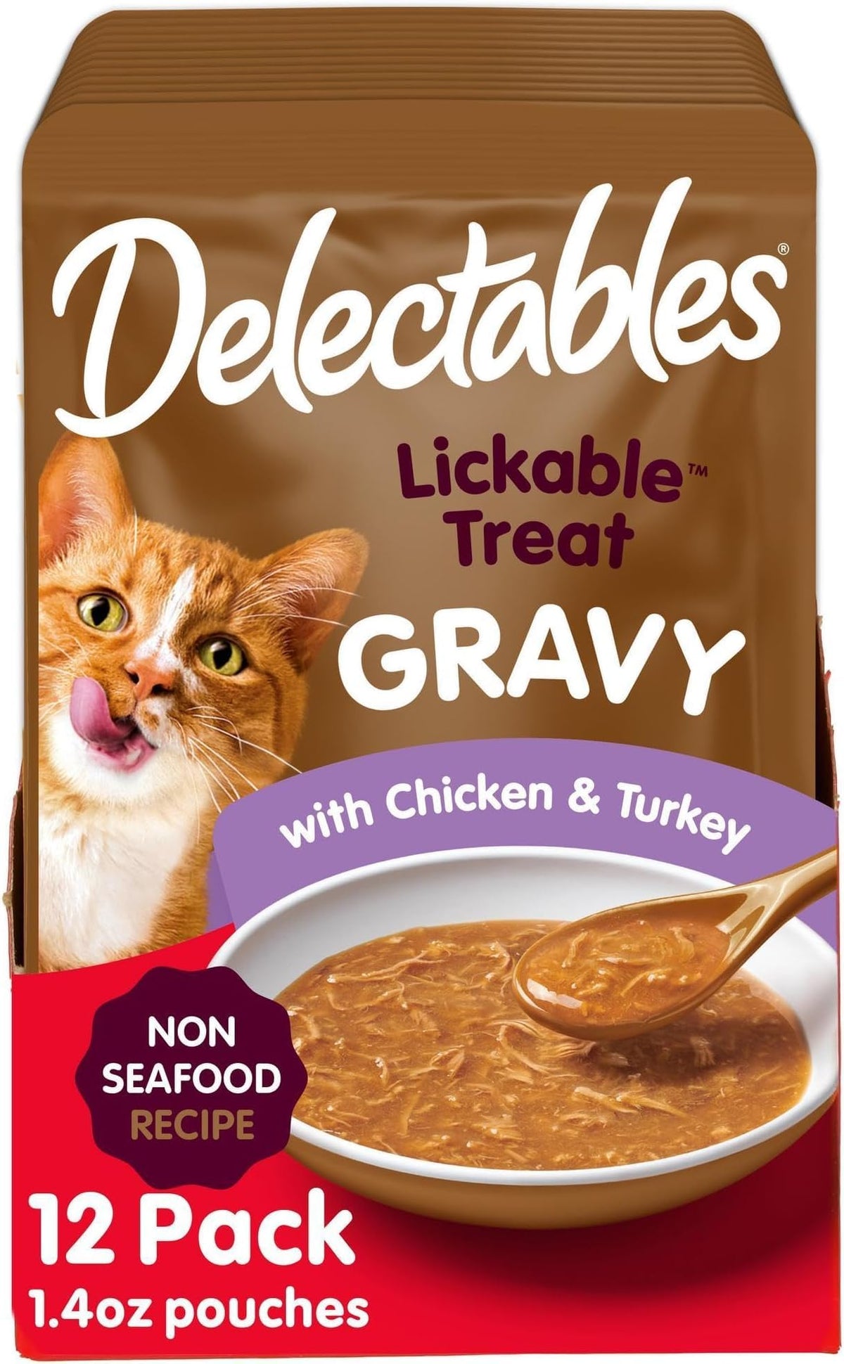 Delectables Lickable Treat Gravy Wet Cat Treat Variety Pack, Food Topper, Hydrating, Grain-Free, No Fillers, By-Products, Added Preservatives, 1.4oz Pouch, 12ct