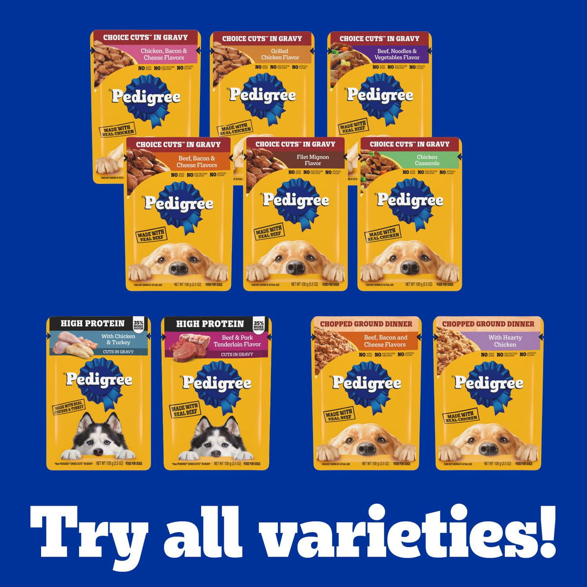Pedigree Choice Cuts Wet Dog Food Pouch, Chicken Variety, 3.5 oz, 30 Count