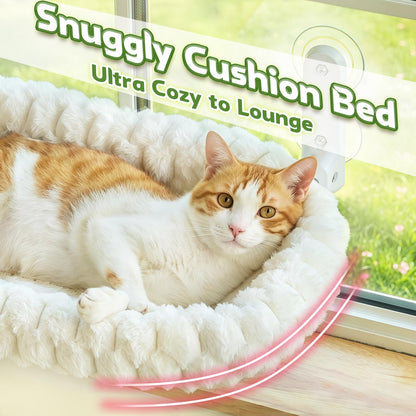 AMOSIJOY Cordless Cat Window Perch with Cushion Bed Metal Frame, L Gray