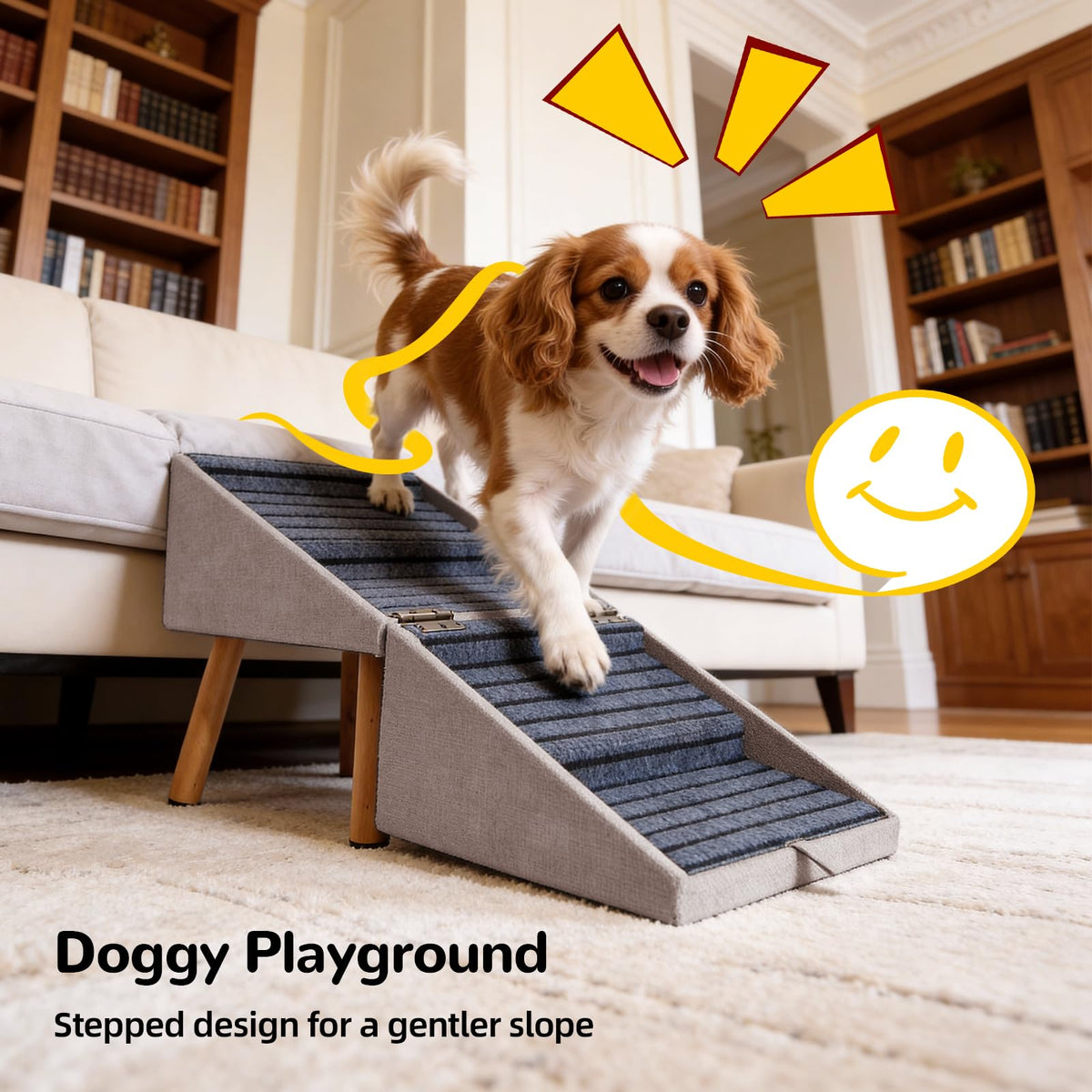 Dog Stairs for Small Dogs Faux Leather Foldable Pet Ramp and Ottoman