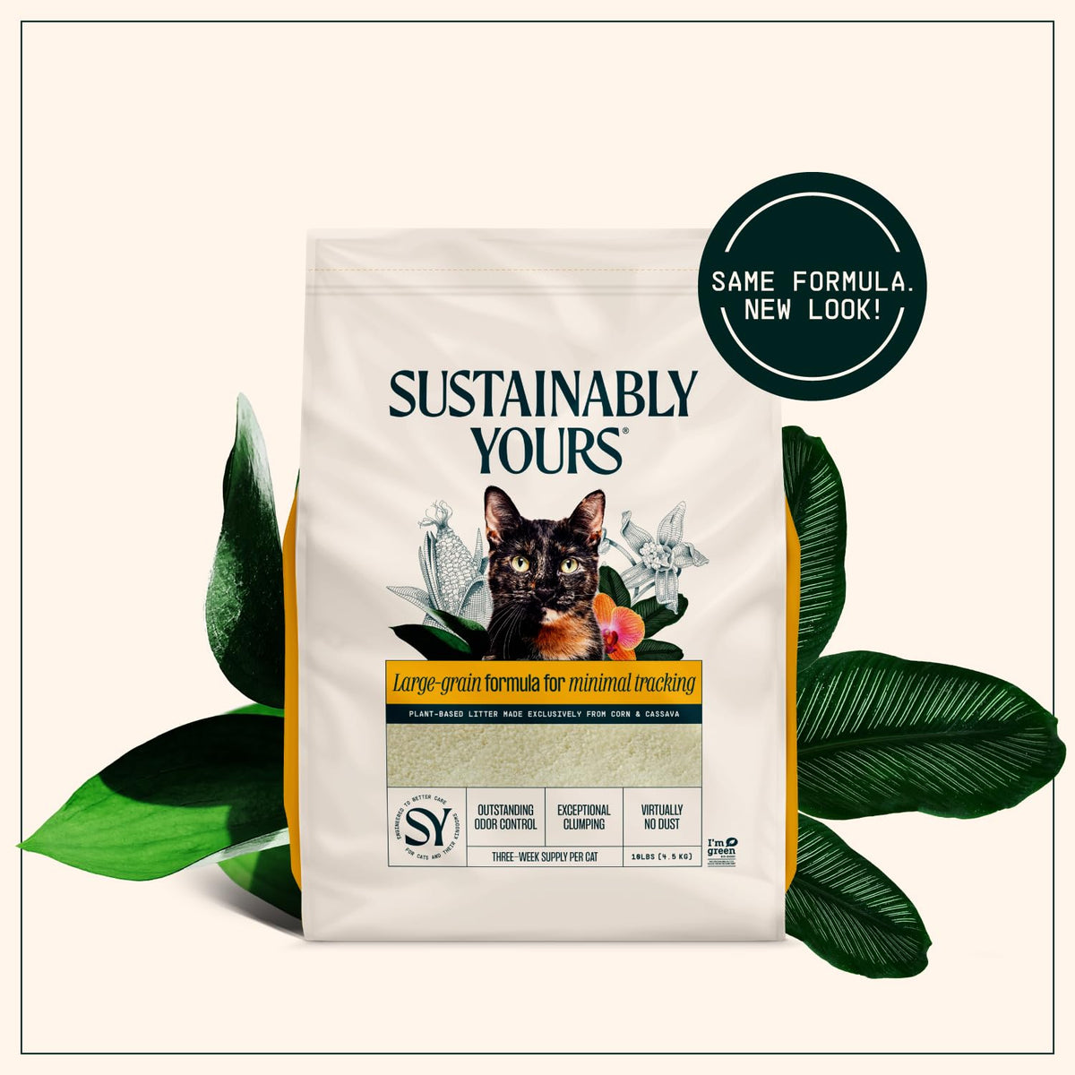 Sustainably Yours Natural Cat Litter, Small-Grain Formula, Exceptional Clumping & Odor Control, Virtually No Dust, Soft on Paws, Corn & Cassava Plant-Based, Unscented, 10 lbs