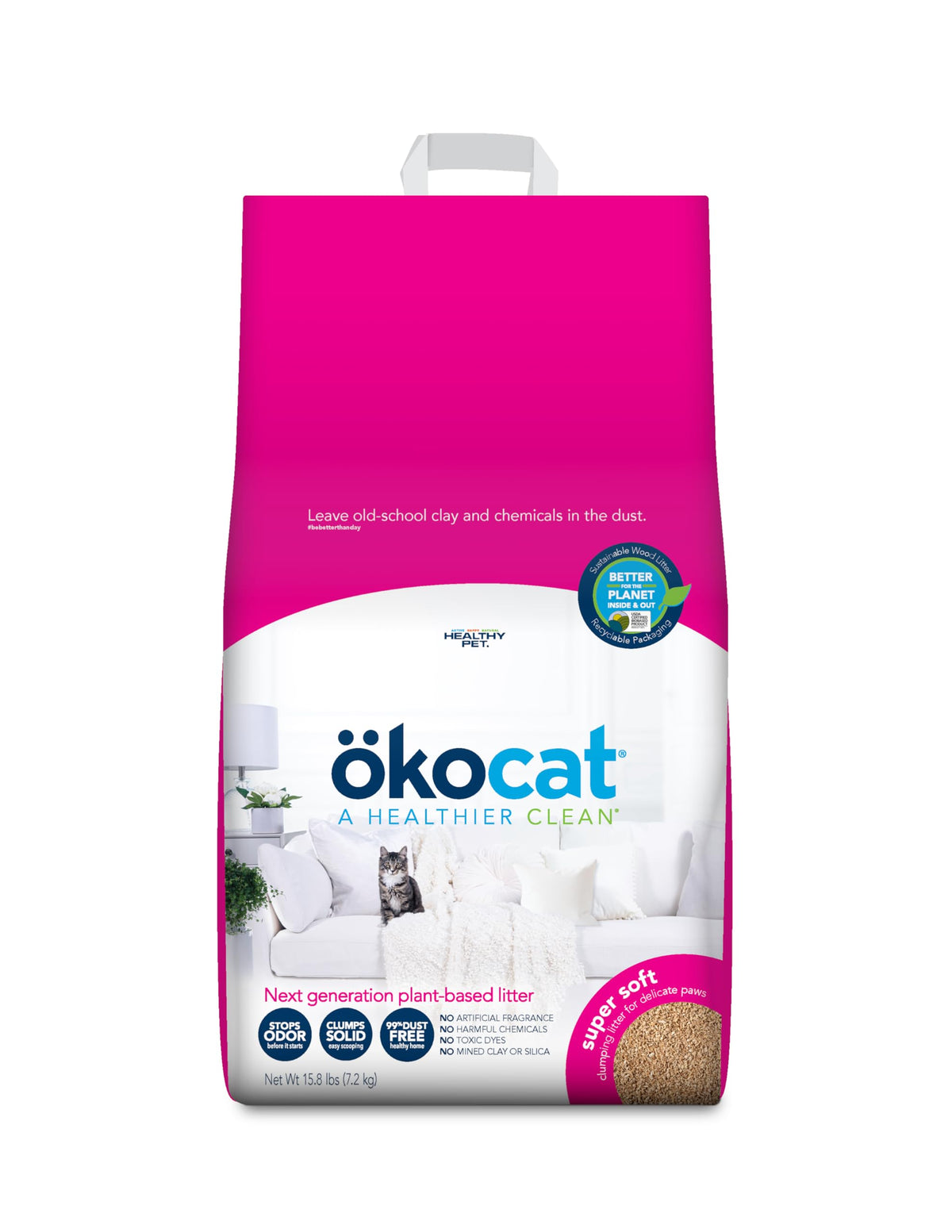 ökocat Low Tracking Natural Wood Clumping Cat Litter, Odor Control 14 Lbs