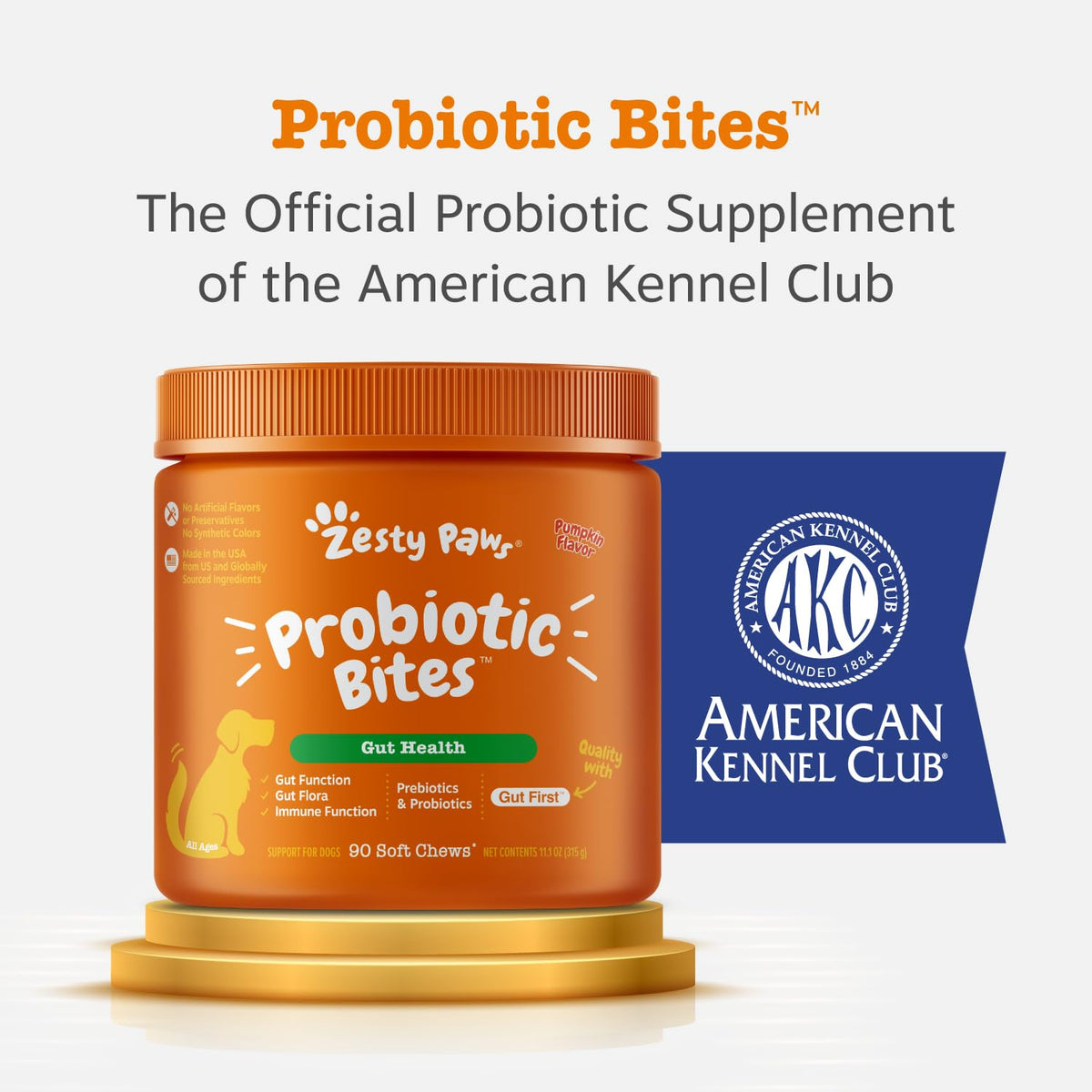 Zesty Paws Probiotics for Dogs - Gut Health Soft Chews, Pumpkin, 90 Ct