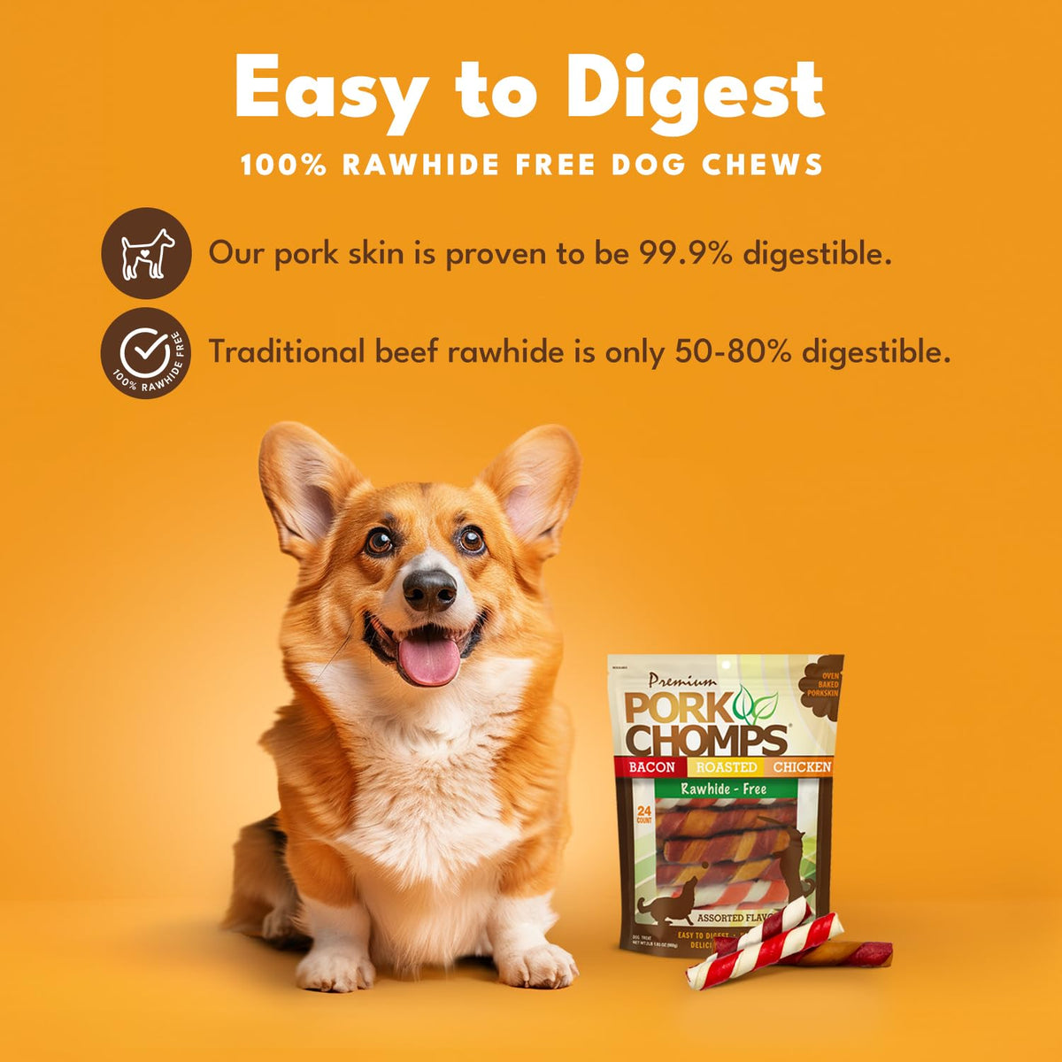 Pork Chomps Baked Pork Skin Dog Chews, 6 in Twists, Assorted Flavors, 12 Ct