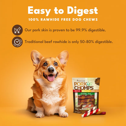 Pork Chomps Baked Pork Skin Dog Chews, 6 in Twists, Assorted Flavors, 12 Ct