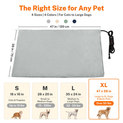 Toozey Cat Heating Pad for Cats & Dogs, Heated Bed Mat, 18 x 16 in, Grey
