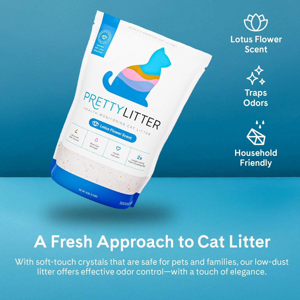 PrettyLitter Health Monitoring Cat Litter, Unscented, 4-Pack, 6 lb. Bags