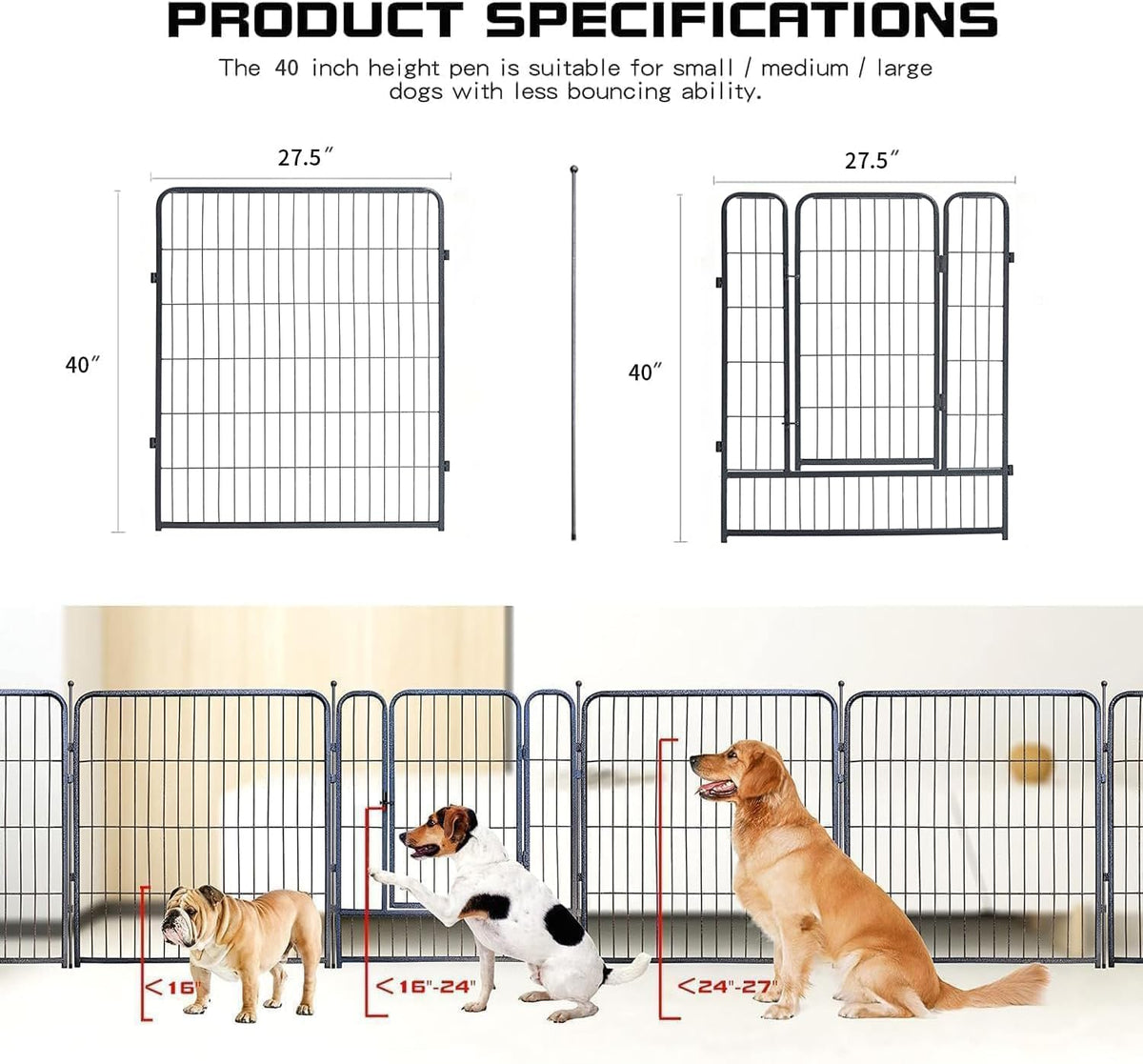 Dog Playpen,32/40/45 Inch Height in Heavy Duty, Folding Indoor Outdoor Anti-Rust Dog Exercise Fence, Portable Pet Playpen with Door for Large Medium Small Dogs and Pet (16 Panels, 32 Inch) Silver