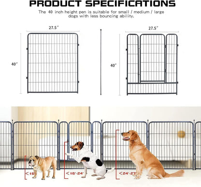 Dog Playpen,32/40/45 Inch Height in Heavy Duty, Folding Indoor Outdoor Anti-Rust Dog Exercise Fence, Portable Pet Playpen with Door for Large Medium Small Dogs and Pet (16 Panels, 32 Inch) Silver