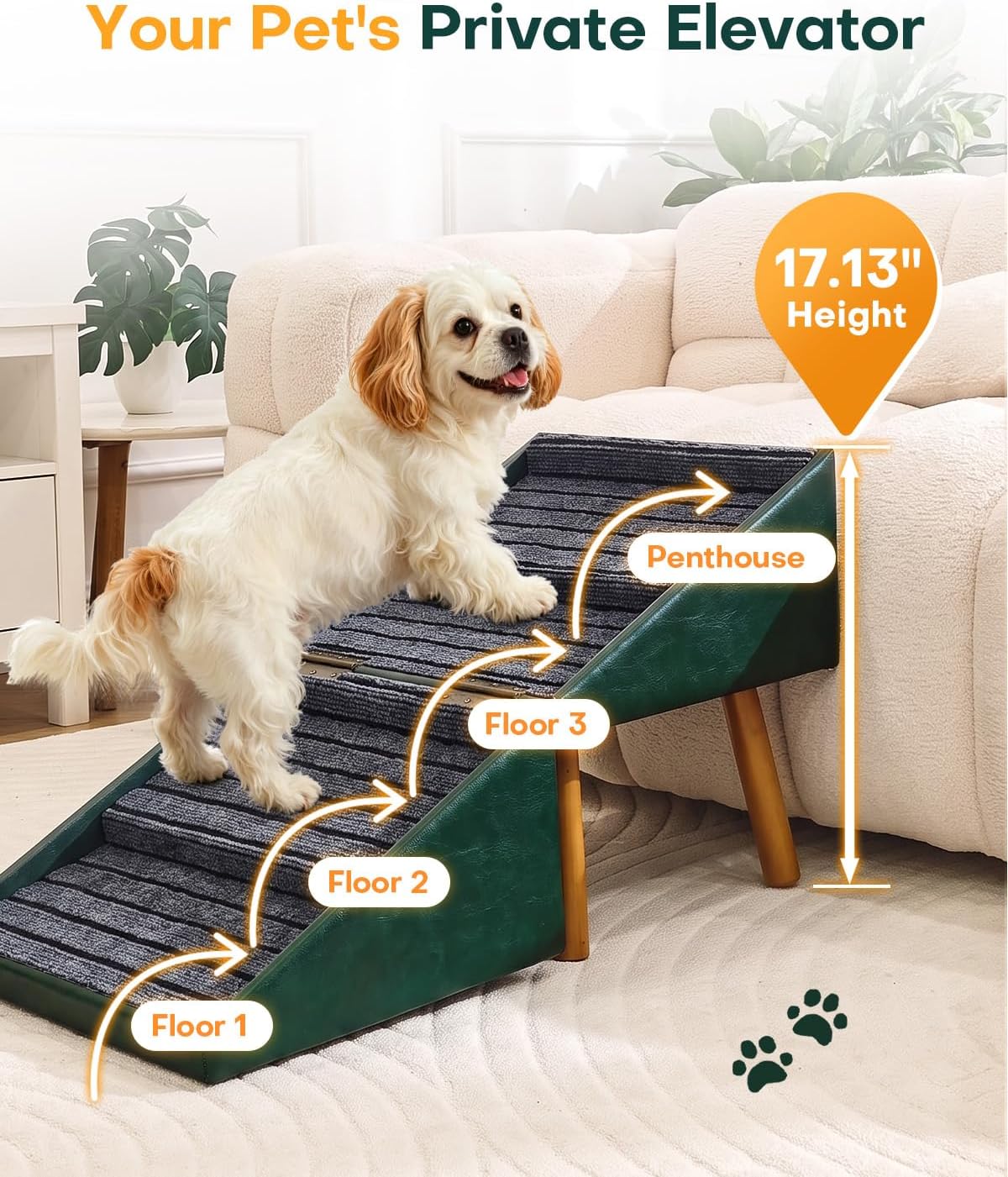 Dog Stairs for Small Dogs Faux Leather Foldable Pet Ramp and Ottoman