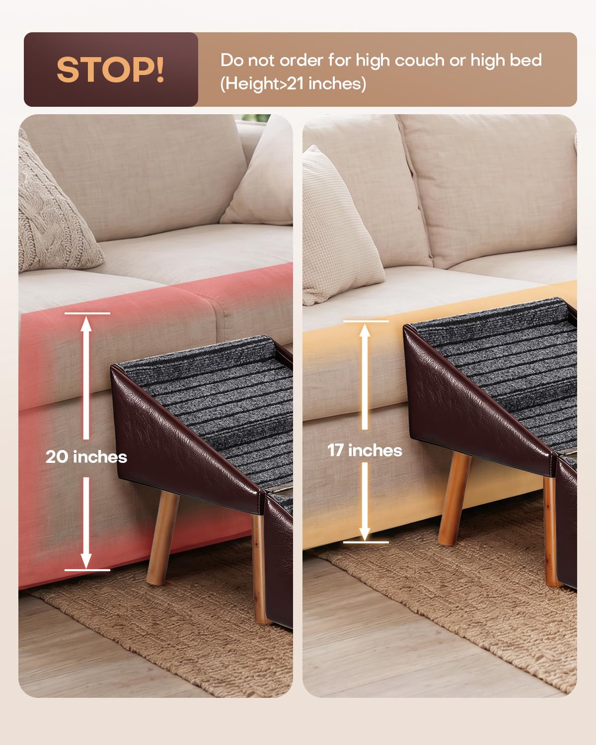 Dog Stairs for Small Dogs Faux Leather Foldable Pet Ramp and Ottoman