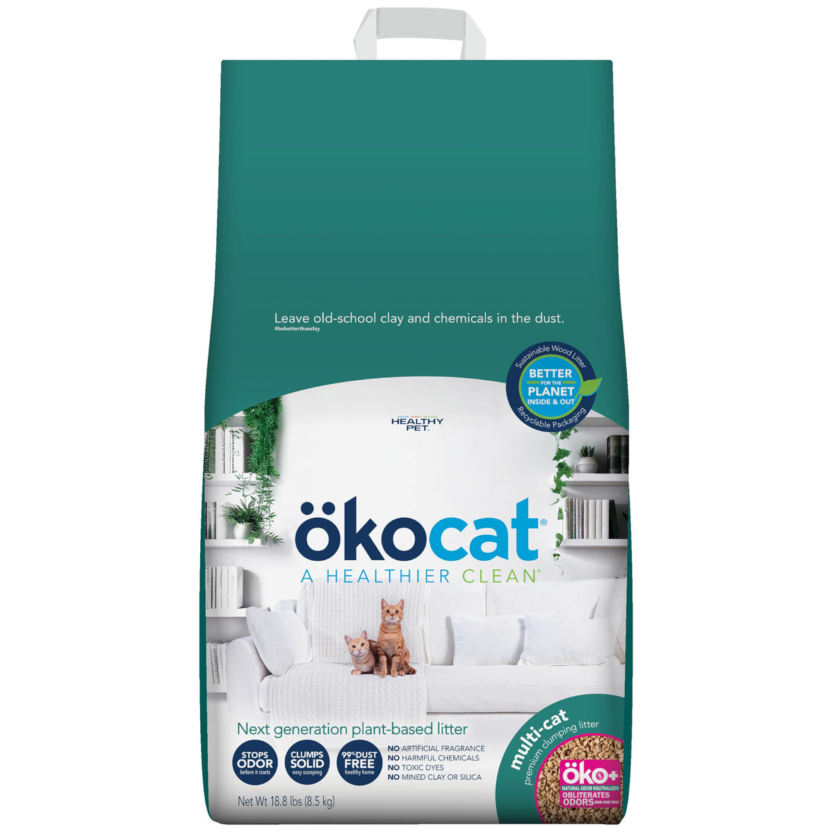 ökocat Low Tracking Natural Wood Clumping Cat Litter, Odor Control 14 Lbs
