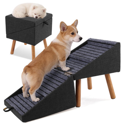 Dog Stairs for Small Dogs Faux Leather Foldable Pet Ramp and Ottoman