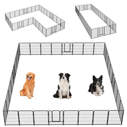 Dog Playpen,32/40/45 Inch Height in Heavy Duty, Folding Indoor Outdoor Anti-Rust Dog Exercise Fence, Portable Pet Playpen with Door for Large Medium Small Dogs and Pet (16 Panels, 32 Inch) Silver
