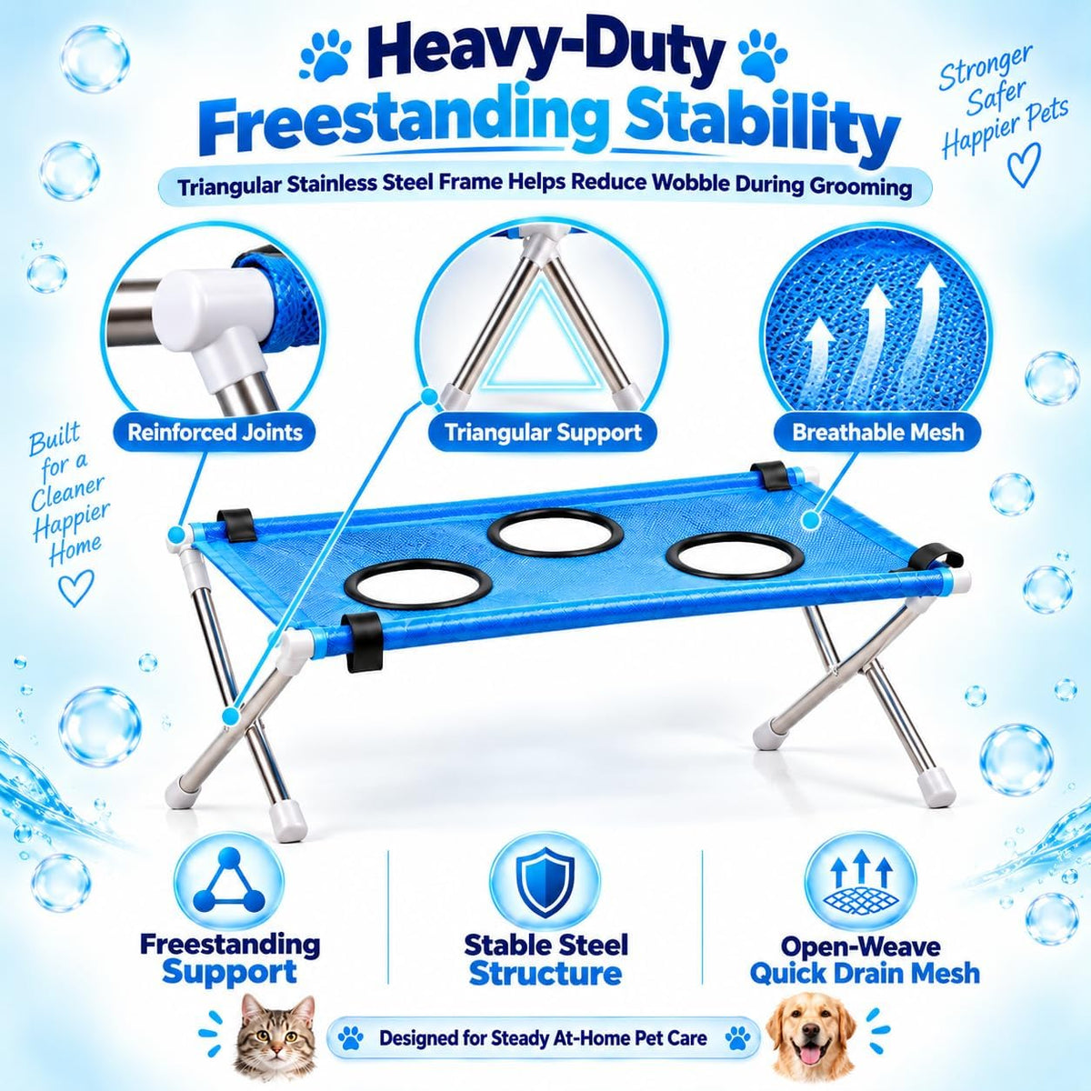 Dog Bed Foldable Grooming Hammock Stand and Bath Holder for Small Pets