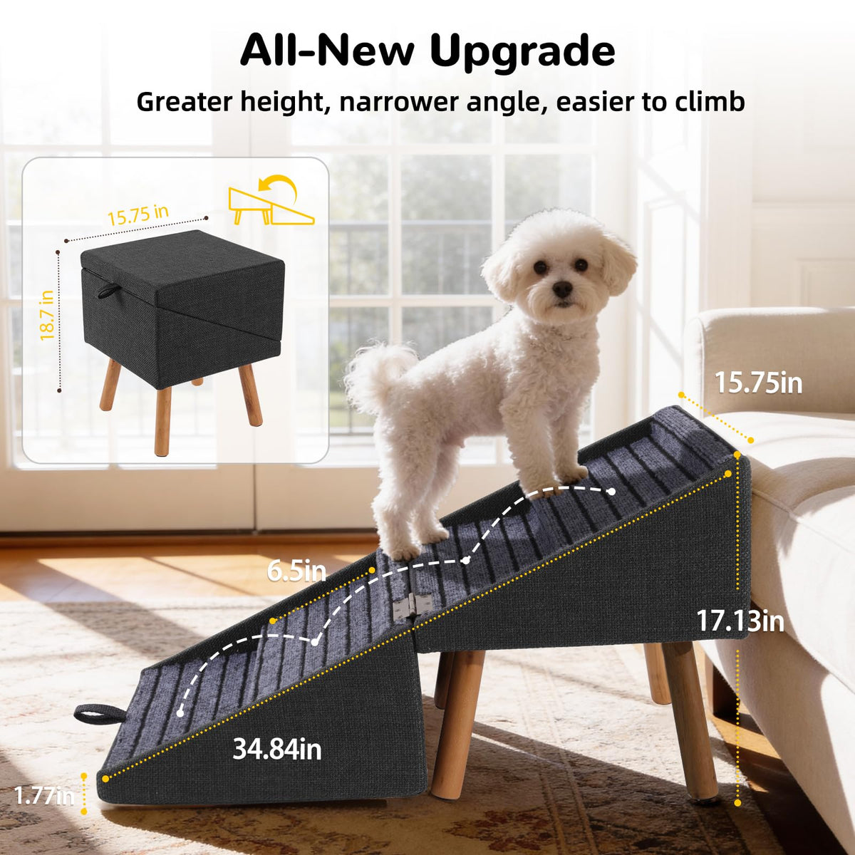 Dog Stairs for Small Dogs Faux Leather Foldable Pet Ramp and Ottoman