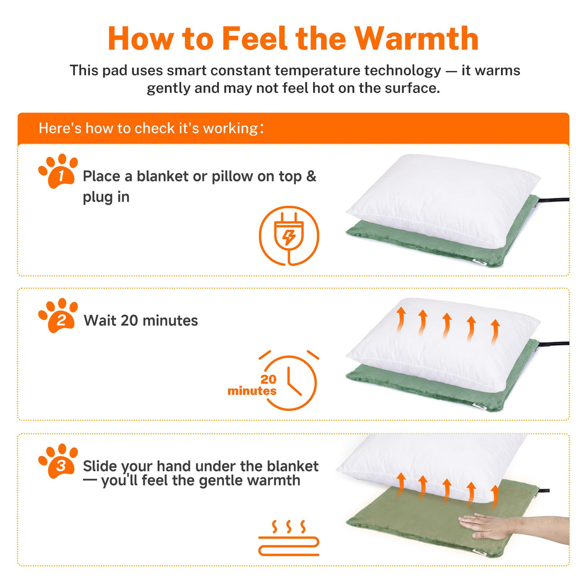 Toozey Cat Heating Pad for Cats & Dogs, Heated Bed Mat, 18 x 16 in, Grey