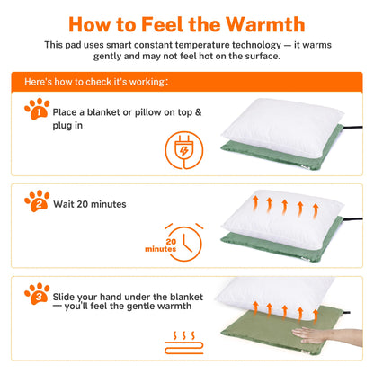 Toozey Cat Heating Pad for Cats & Dogs, Heated Bed Mat, 18 x 16 in, Grey