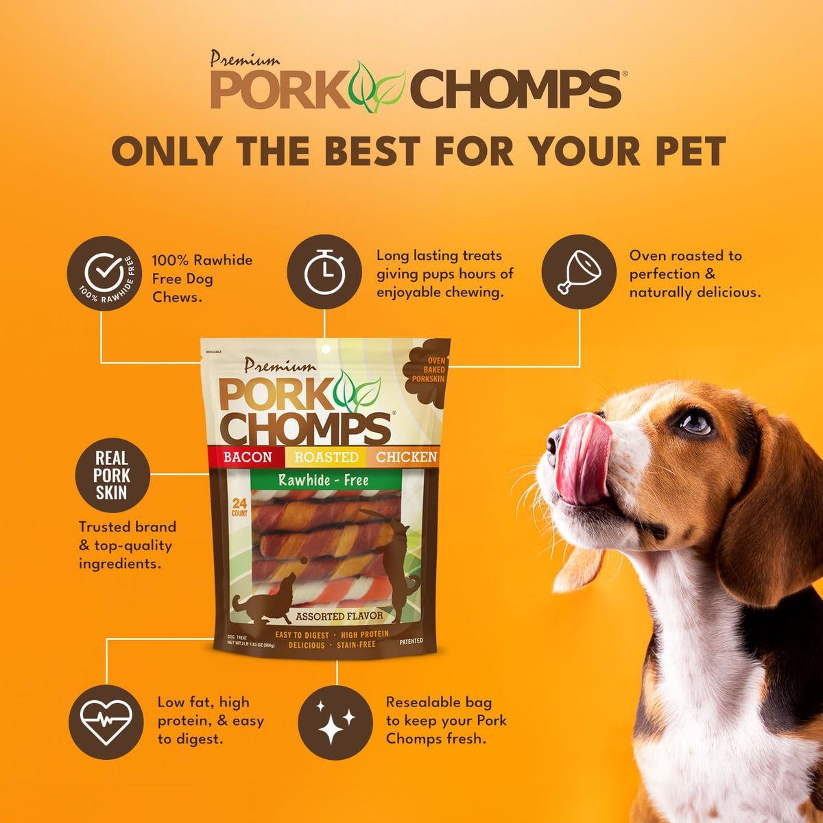 Pork Chomps Baked Pork Skin Dog Chews, 6 in Twists, Assorted Flavors, 12 Ct