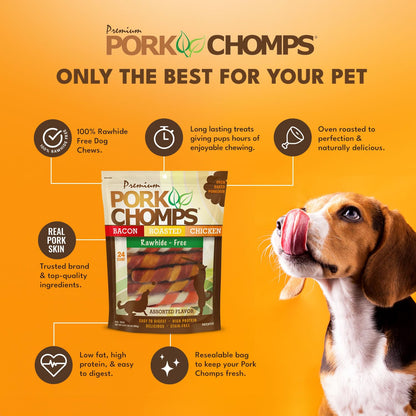 Pork Chomps Baked Pork Skin Dog Chews, 6 in Twists, Assorted Flavors, 12 Ct