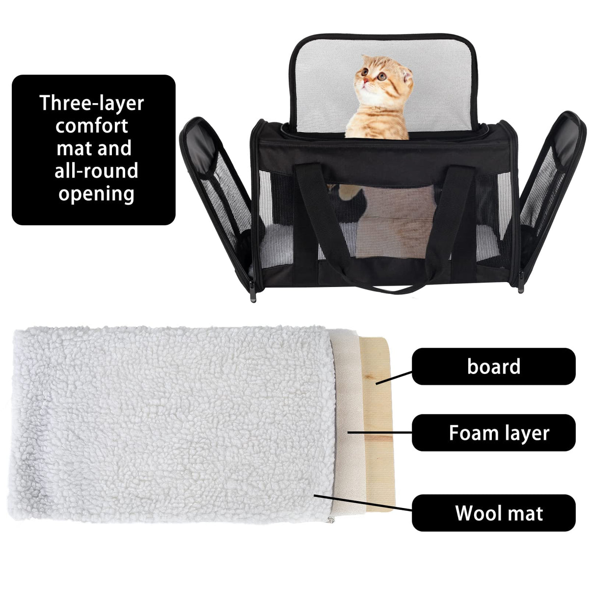 Cat Dog Carriers Soft-Sided Pet Carrier Large Cats for Medium Big Cat Small Dog Puppy up to 16lbs TSA Airline Approved Animal Collapsible Cat Carrier Carriers Travel Carrier Cat Bag (17x11x11)