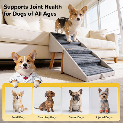 Dog Stairs for Small Dogs Faux Leather Foldable Pet Ramp and Ottoman