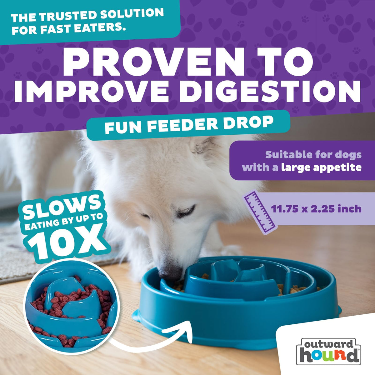 Outward Hound Fun Feeder Slo Bowl Dog Slow Feeder, Wave, Pink, 5.8"